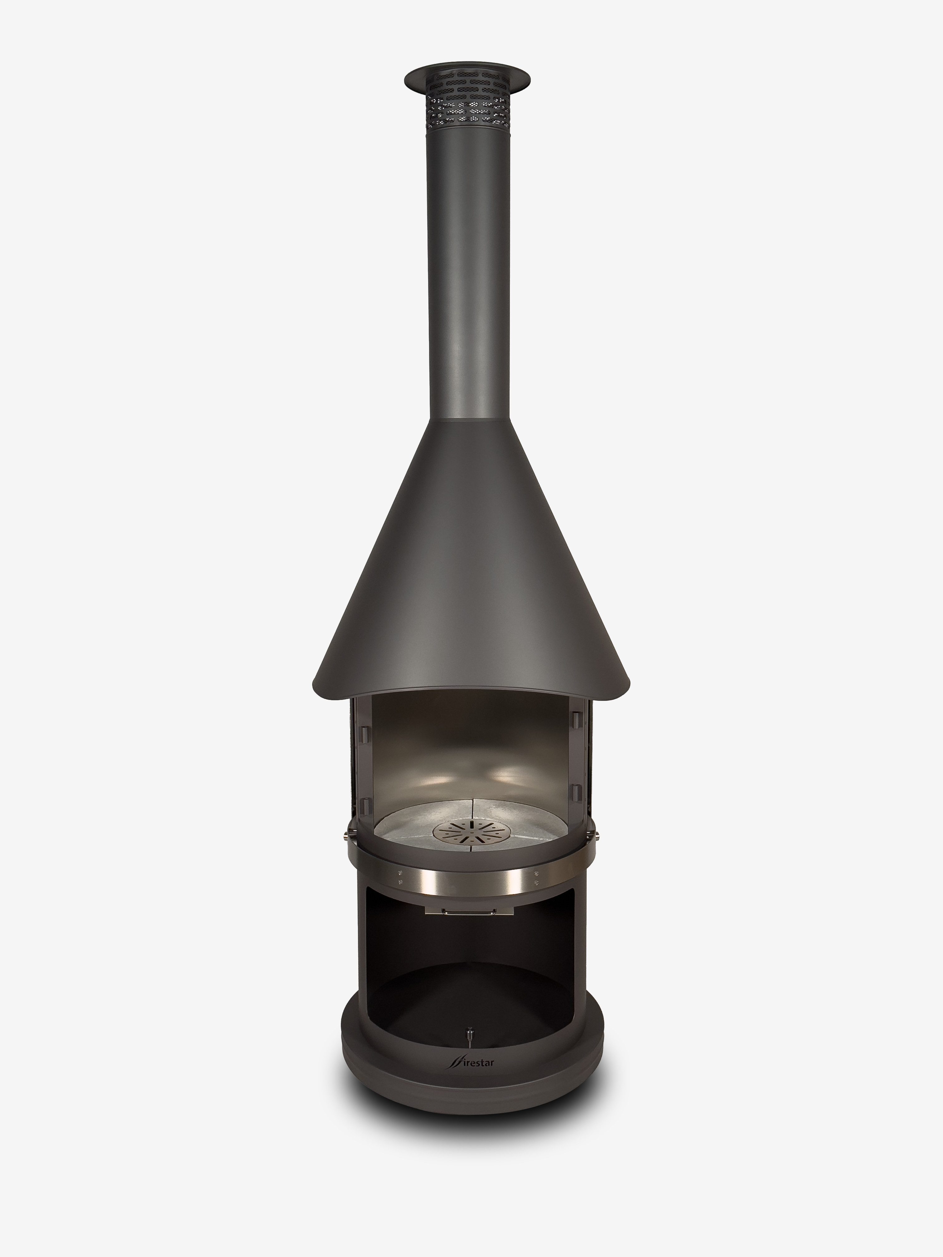 Firestar Gartenkamine Grillkamin DN 700 Swing Glas 3. Generation NEU Edelstahl dunkelgrau Grillkamin