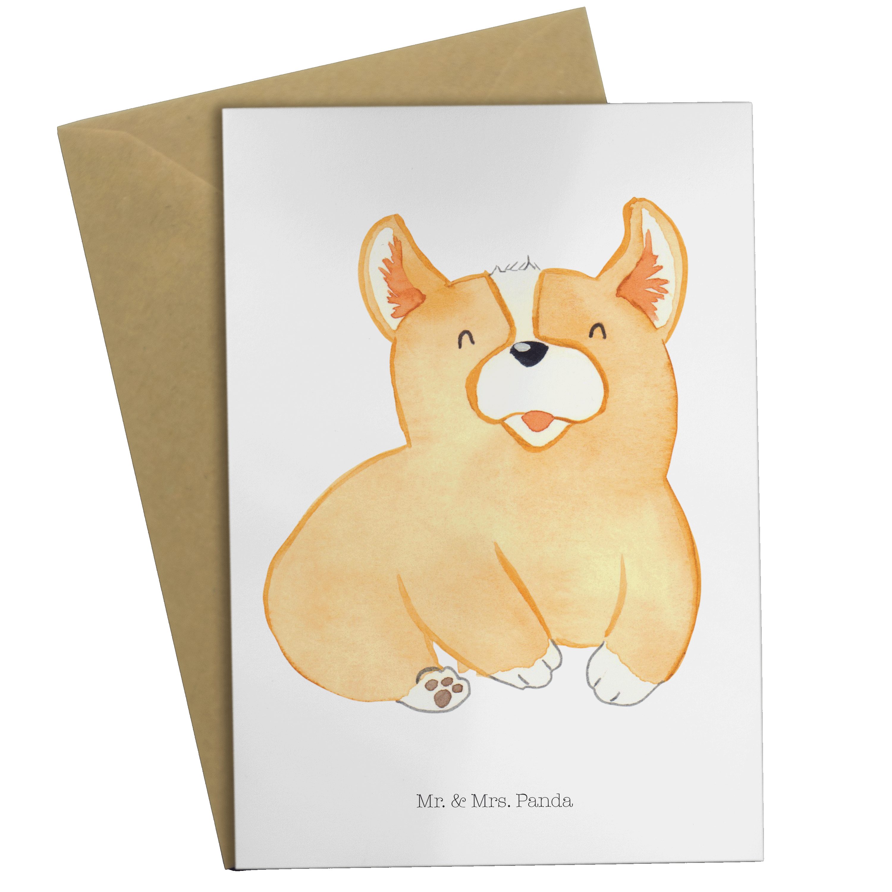 Mr. & Mrs. Panda Grußkarte Corgie - Weiß - Geschenk, Einladungskarte, Hundemama, Hundebesitzer