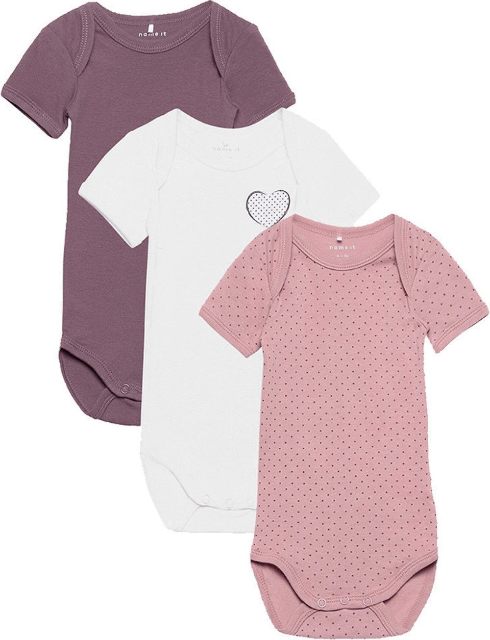 Name It Kurzarmbody NAME IT NBFBODY 3P SS Black Plum DOTS NOOS – Bild 2 von 5
