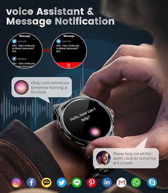 Lige Smartwatch (1,43 Zoll, Android, iOS), mit Telefonfunktion,Fitnessuhr mit Blutdruck, Pulsmesser,Schrittzähler