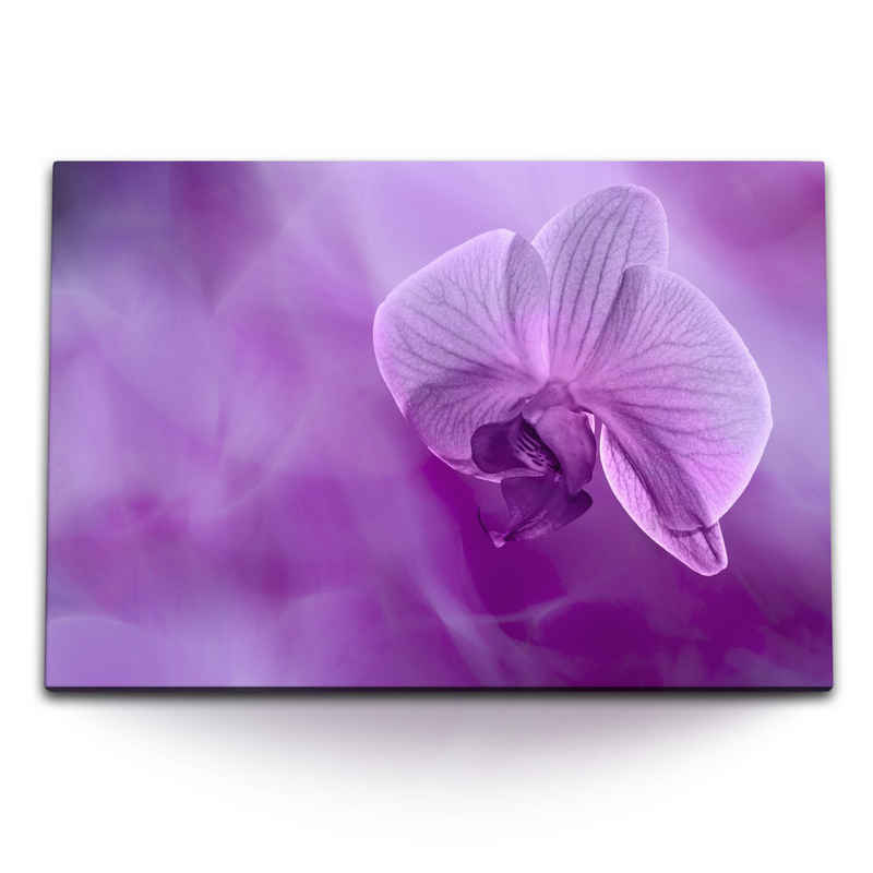 Sinus Art Leinwandbild 120x80cm Wandbild auf Leinwand Orchidee Blume Blüte Violett Lila Dekor, (1 St)