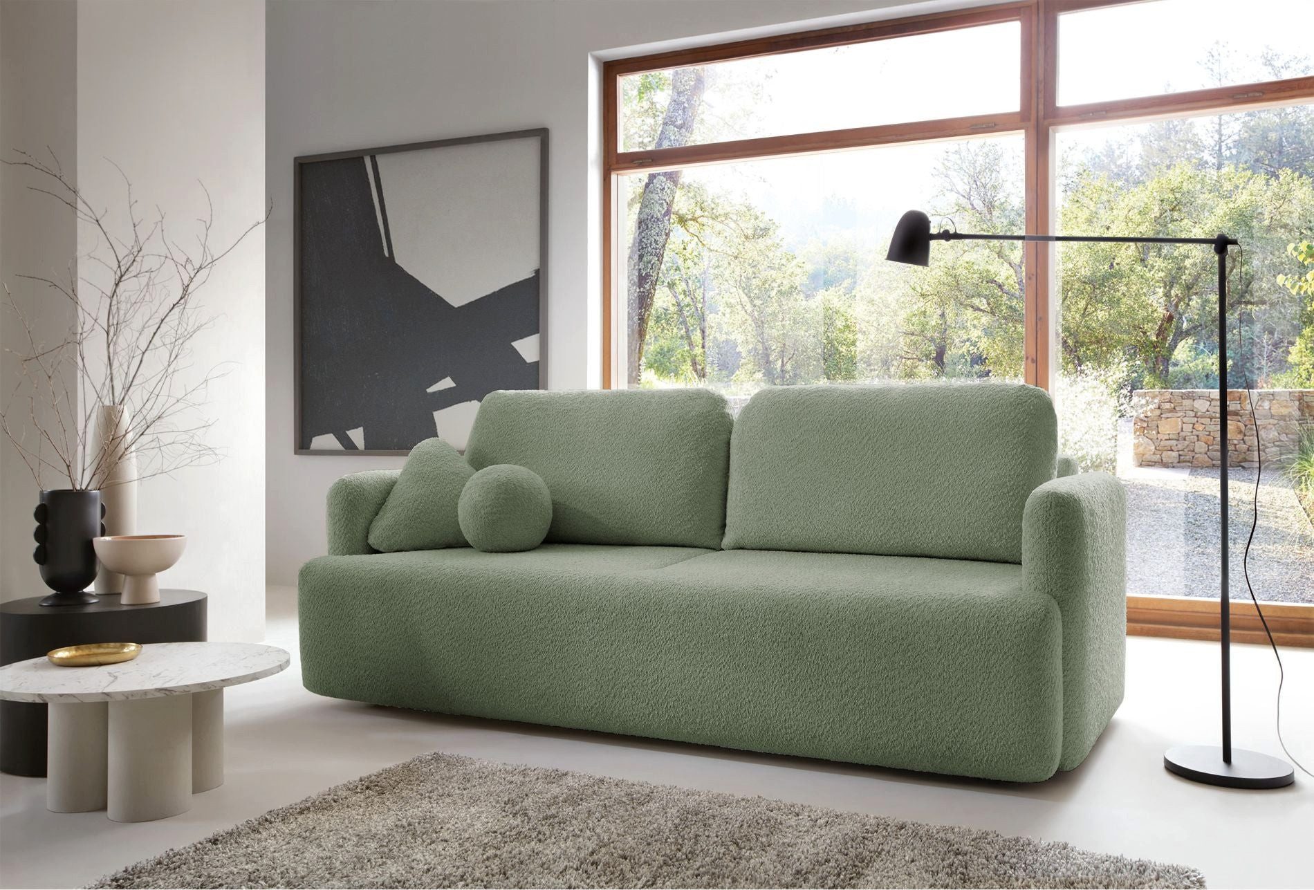 Selsey Schlafsofa, mit Schlaffunktion, Stauraum, Chenille und Zierkissen, 220 cm