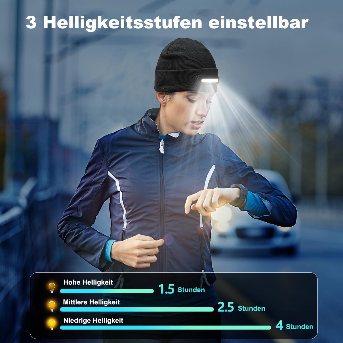 Minicloss Beanie LED-Strickmütze Wiederaufladbar USB (1-St) Warme Beanie mit Licht für Damen & Herren – Bild 3 von 5