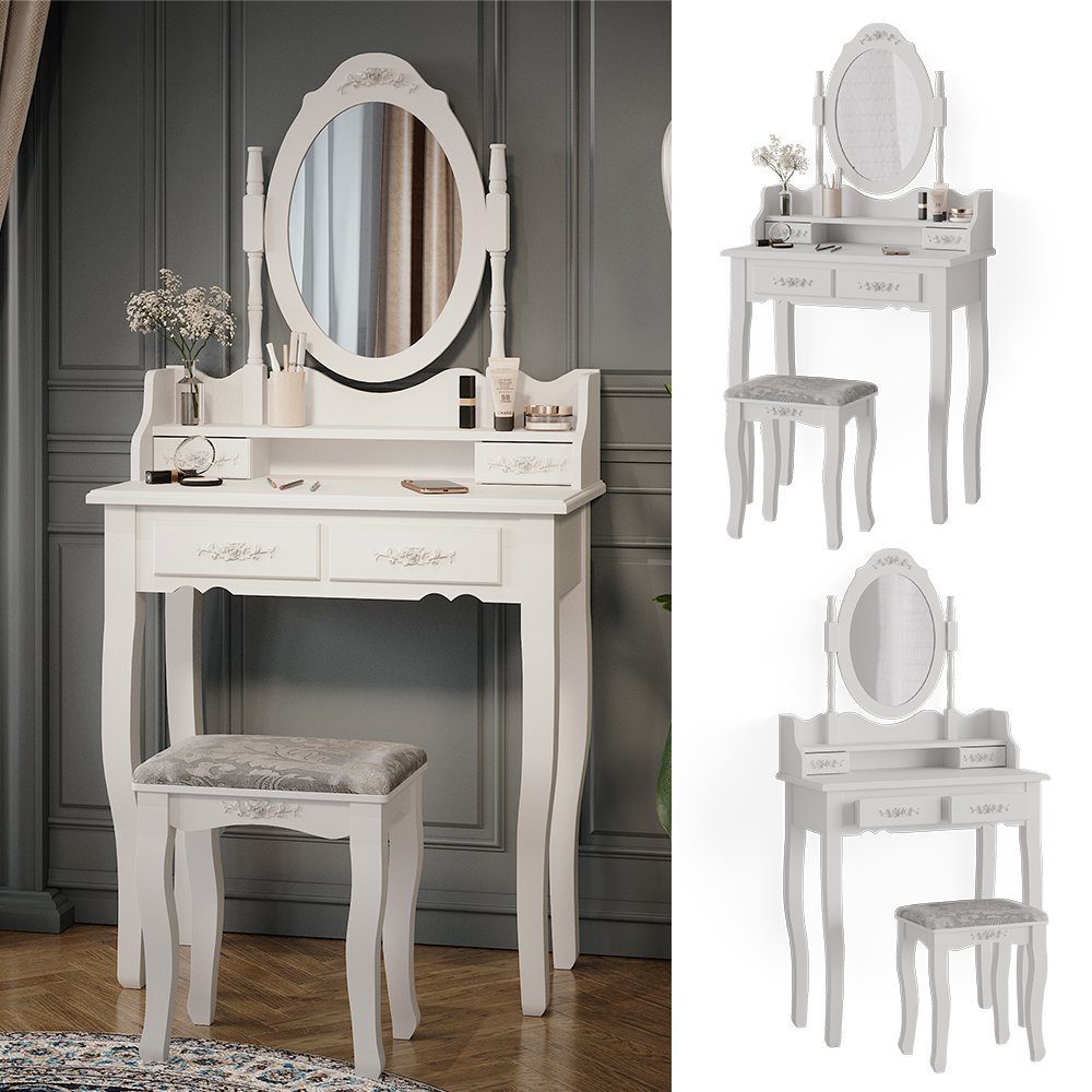 Vicco Schminktisch Meghan, Weiß, 75 cm mit Hocker günstig online kaufen