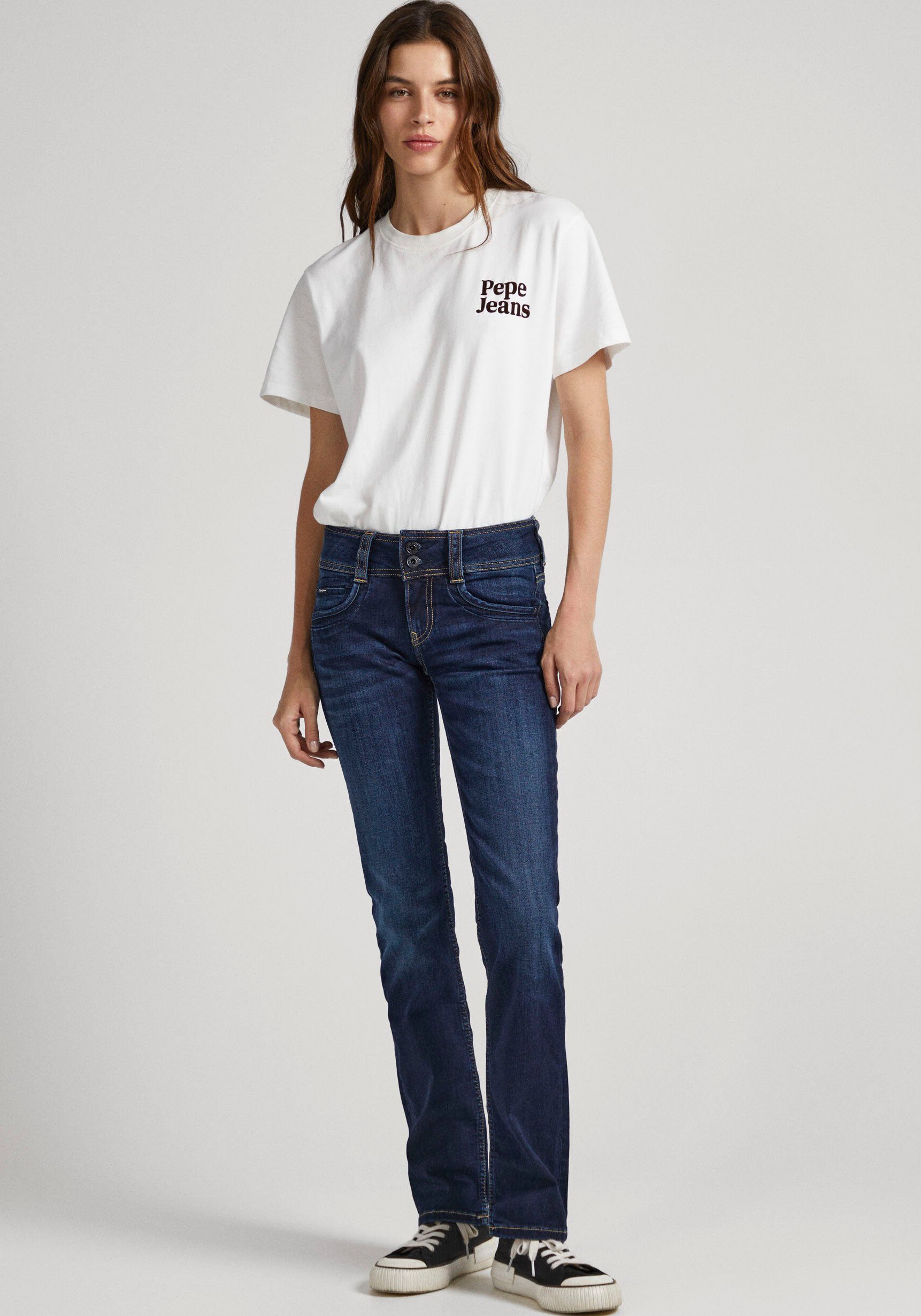 Pepe Jeans Straight-Jeans GEN in Baumwoll-Qualtät mit geradem Bein und Doppel-Knopf-Bund