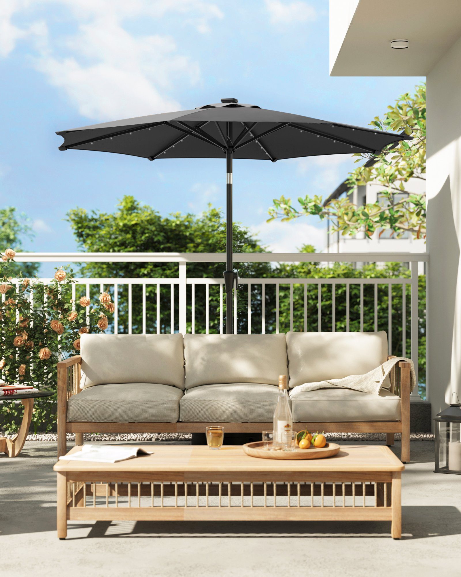 SONGMICS Sonnenschirm, ∅270cm,mit LED-Solar-Beleuchtung,UPF50+,ohne Ständer günstig online kaufen
