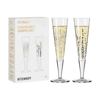 Ritzenhoff Champagnerglas Goldnacht Champagnergläser 205 ml 2er Set, Kristallglas