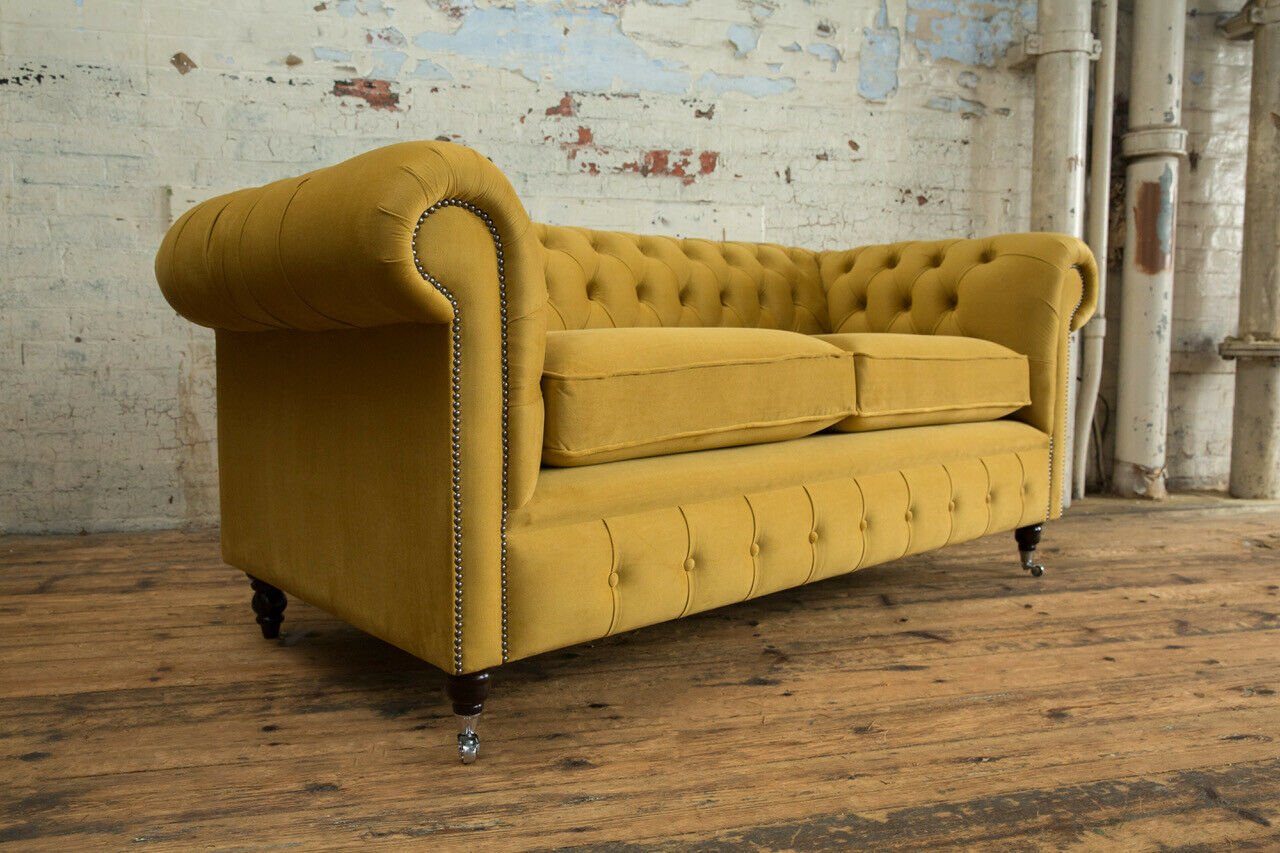 JVmoebel Chesterfield-Sofa in Chesterfield 2 Sofa Designer Couch Made Gelber Europe Neu, Sitzer