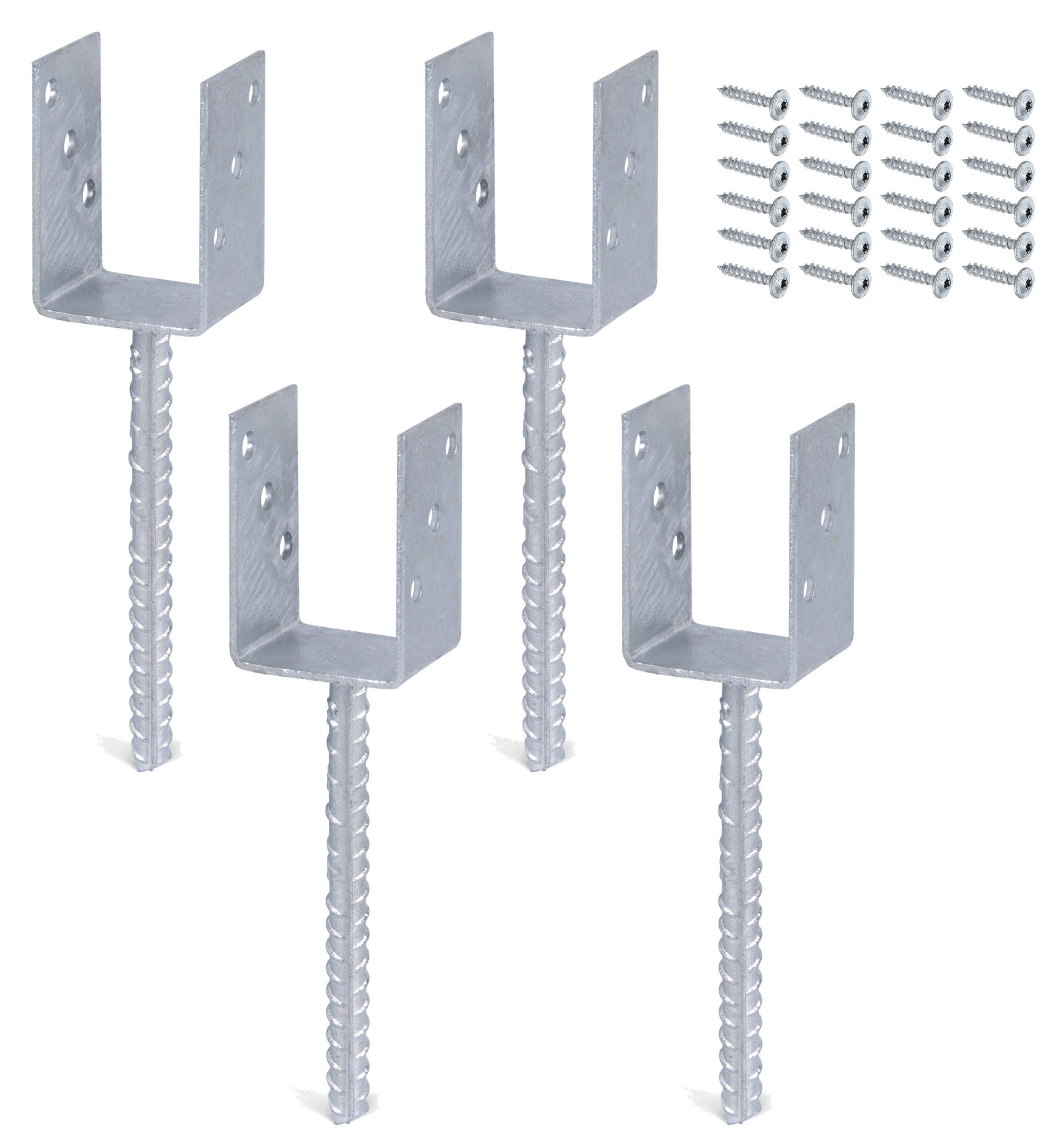 Alberts Zaunriegel Alberts 4er Set U-Pfostenträger mit Betonanker aus Riffelstahl feu, Alberts U-Pfostenträger, mit Betonanker aus Riffelstahl, feuerverzinkt
