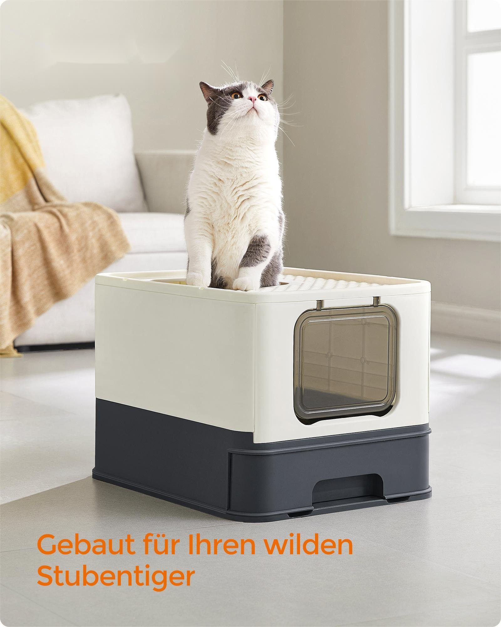 FEANDREA Katzentoilette mit Deckel, mit Tablett, Schaufel und Bürste, Auslaufsicherer Boden, für Katzen bis 15 kg, 1er/2er Set