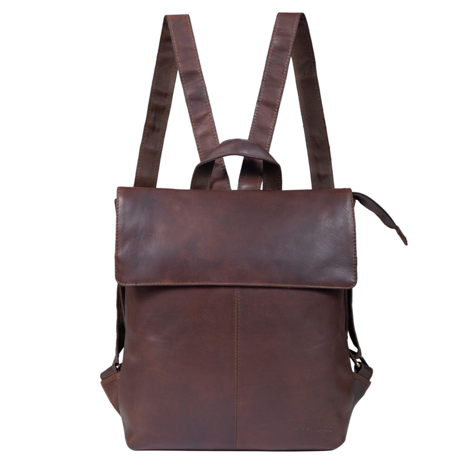 Vintage Lederrucksack "Charlie" dunkelbraun Braun cognac Notebook-Rucksack STILORD -