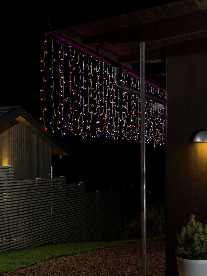 KONSTSMIDE LED-Lichtervorhang Weihnachtsdeko aussen, 200-flammig, LED  Lichtervorhang, mit bunten Globes, 200 bunte Dioden