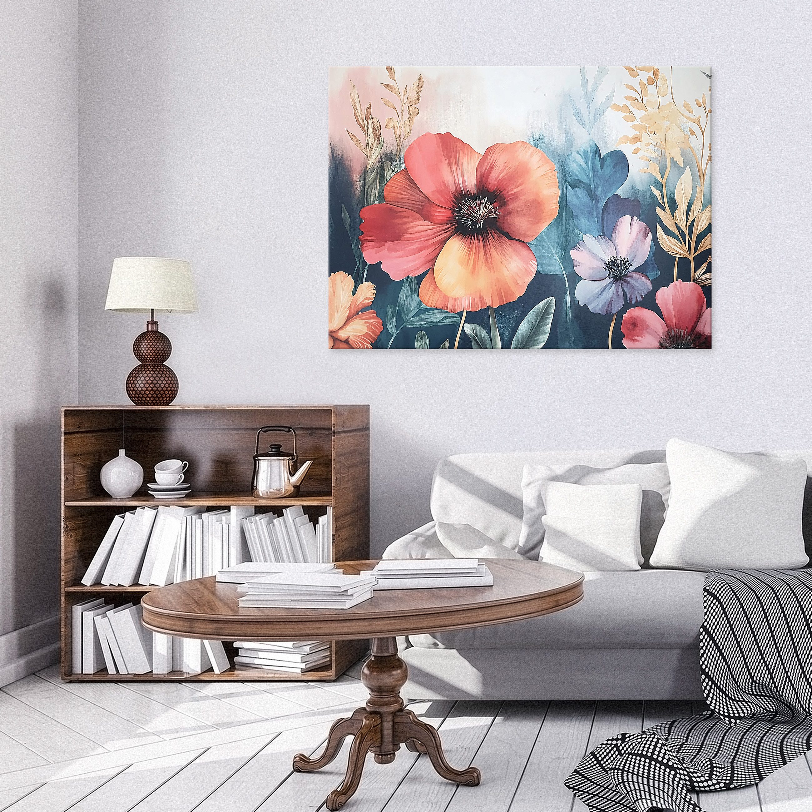 Wallarena Leinwandbild Blumen Mohnblumen - Mehrfarbig - Elegant - Wohnzimmer, Blumen, 40x30x2cm