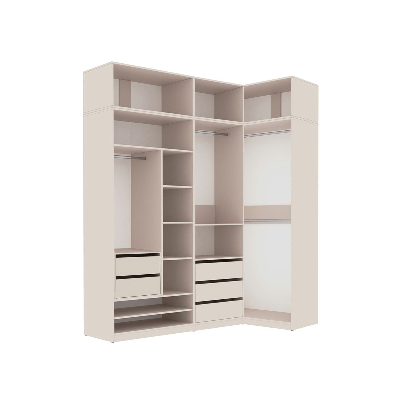 Marmex Möbel Kleiderschrank TRES SET D/N Modulschrank Einbauschrank Garderobenschrank (7-St) 5 Schubladen, 4 Kleiderstangen, Ankleidezimmer