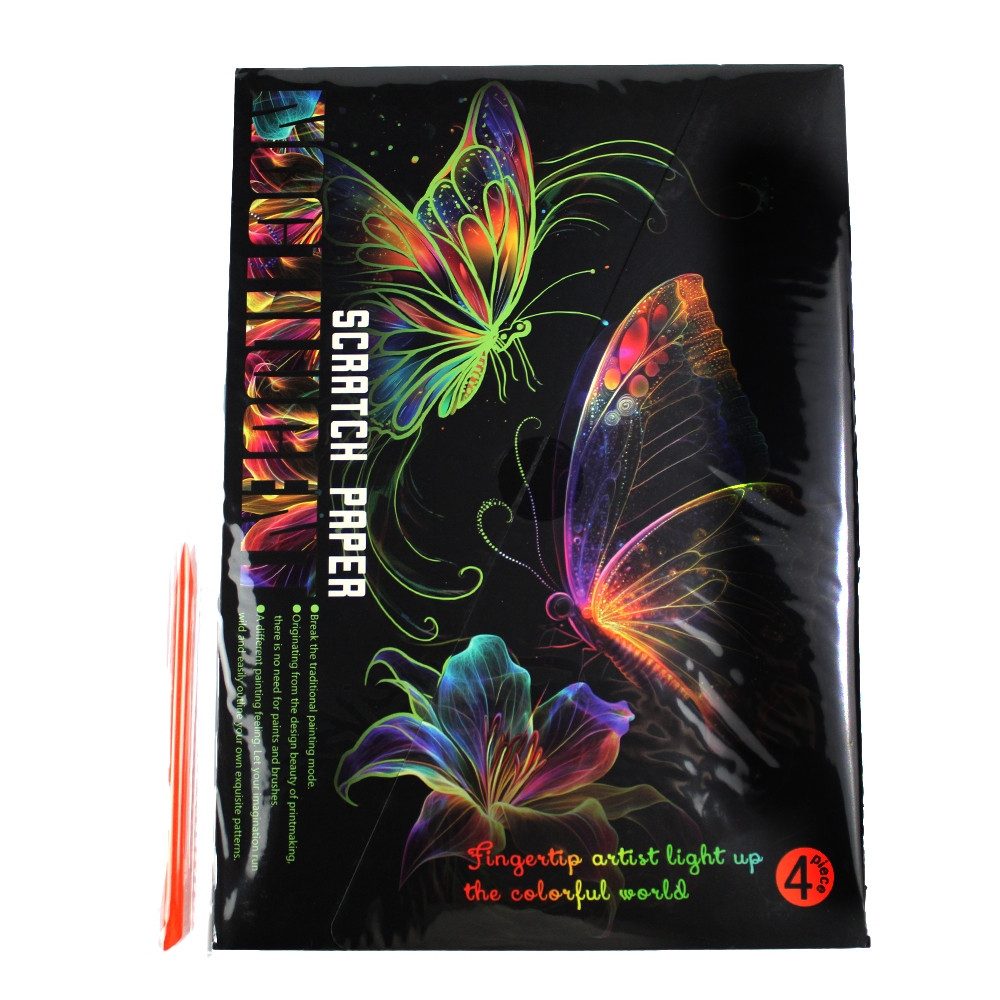 Pracht Bild PRACHT Kratzbilder Schmetterling nachtleuchtend 28,5x21cm 4 Stück