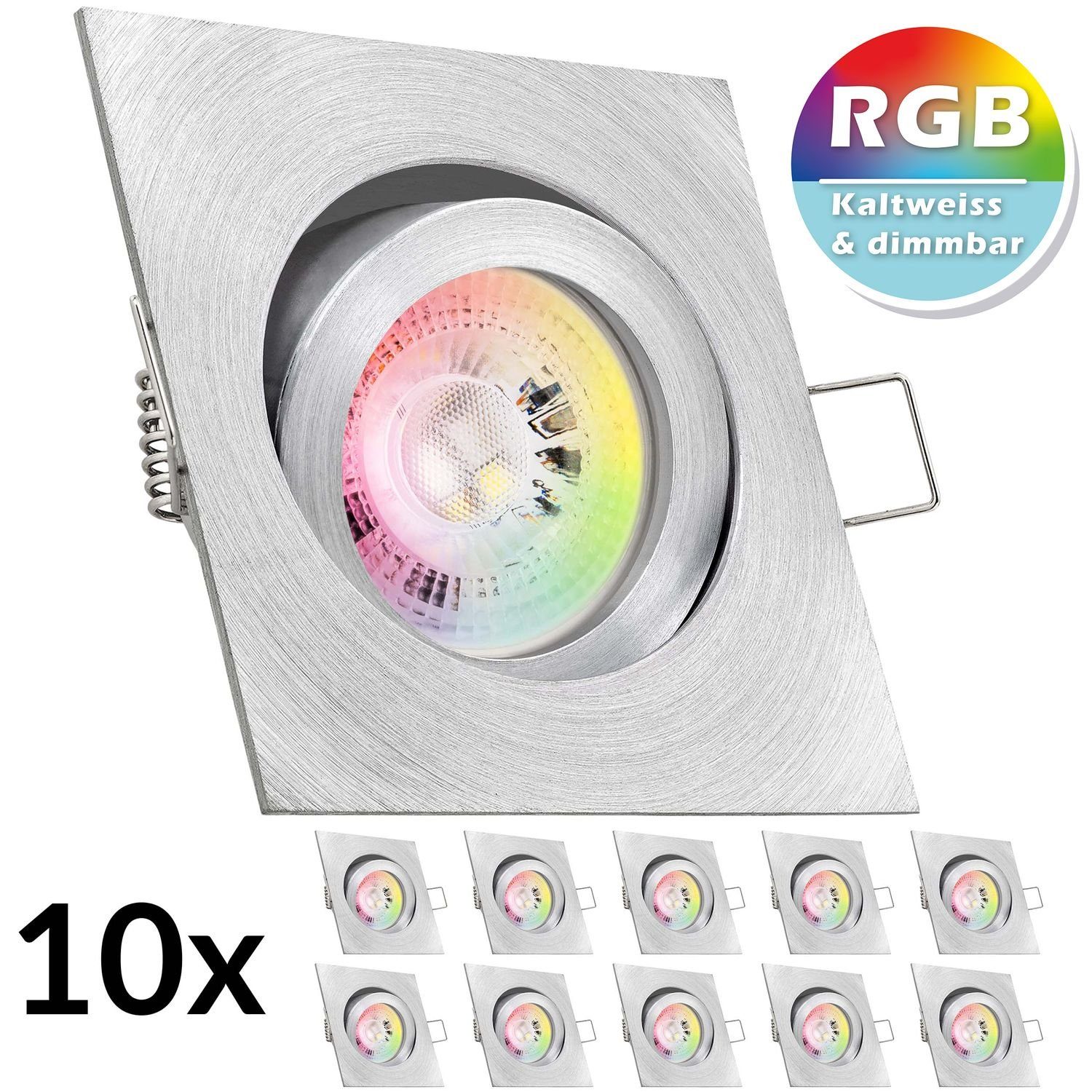 von aluminium GU10 LED mit Einbaustrahler in 10er LED RGB LED Set 3W matt LEDANDO Einbaustrahler