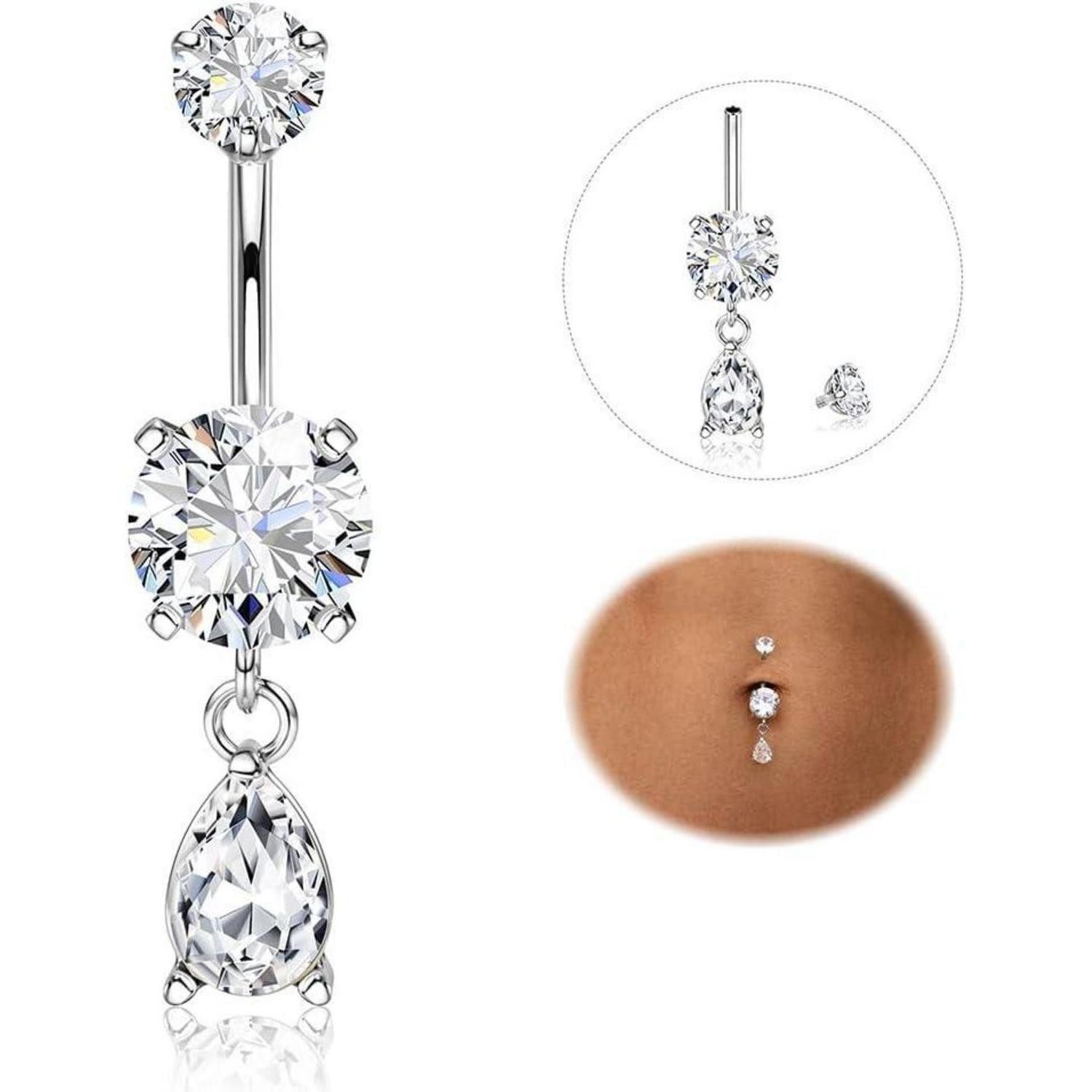 LuxusKollektion Bauchnabelpiercing Bauchnabelpiercing Titan 14G Silber Gold CZ Ring Lang Körperpiercing