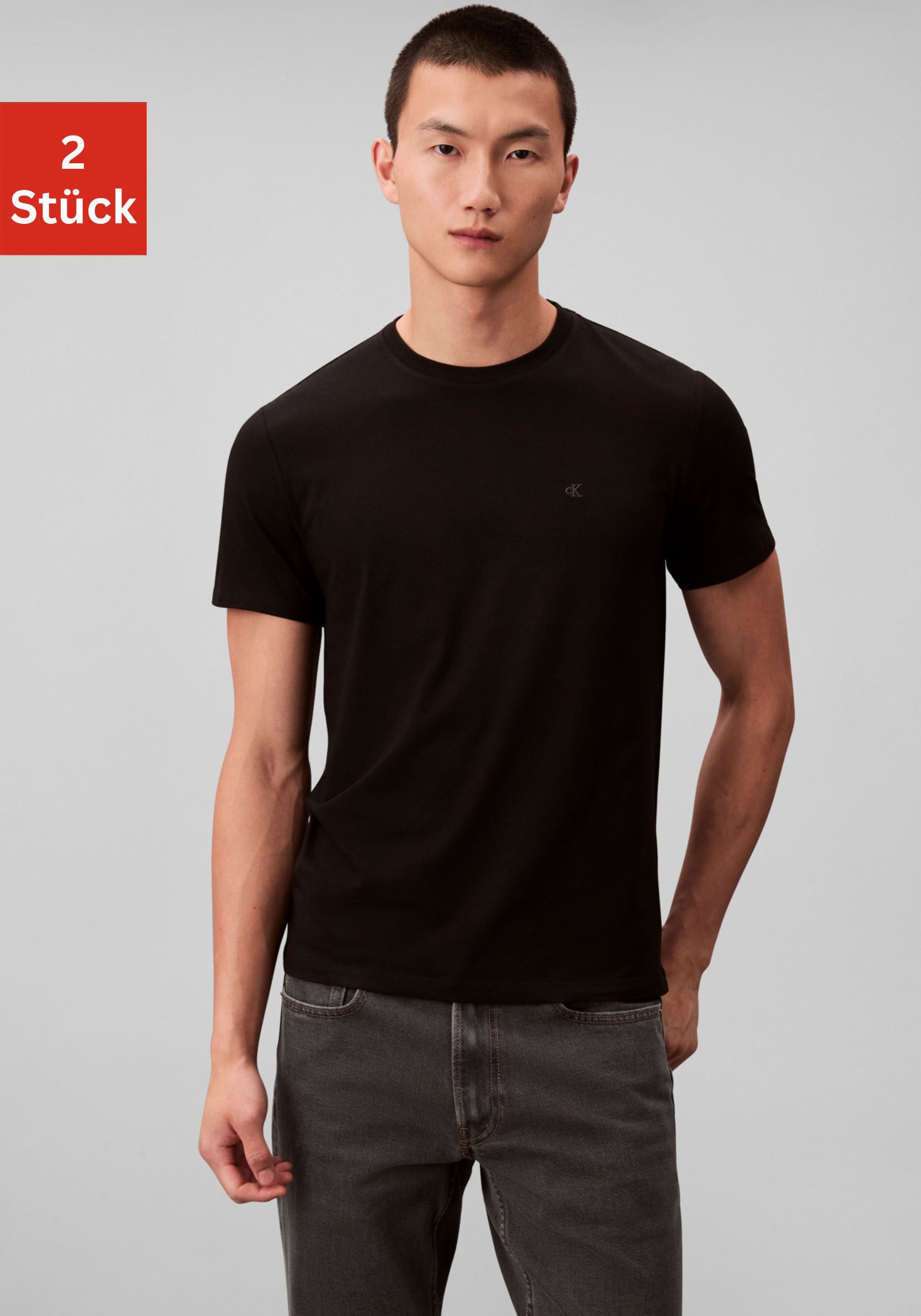 Calvin Klein T-Shirt 2 Pack SS STRETCH COTTON SLIM TEE (Packung, 2-tlg) Rundhalsausschnitt, slim fit
