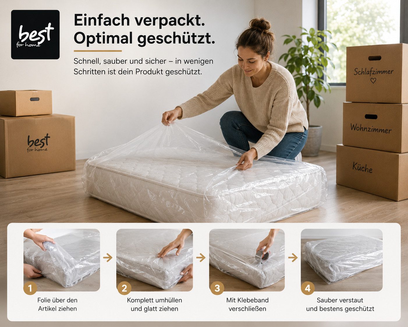Matratzenschoner Matratzenhülle,Schutzhülle geruchsneutral und reißfest Best for Home – Bild 5 von 5