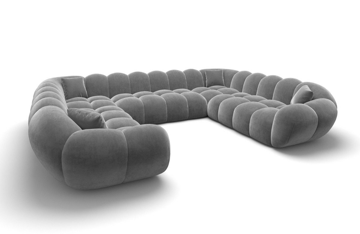 Sofa Dreams Loungesofa Maleron XXL Panorama Design Couch, Stoff Wohnlandschaft, 6-Sitzer, Sofa, Samtstoff Bezug in Dunkelgrau