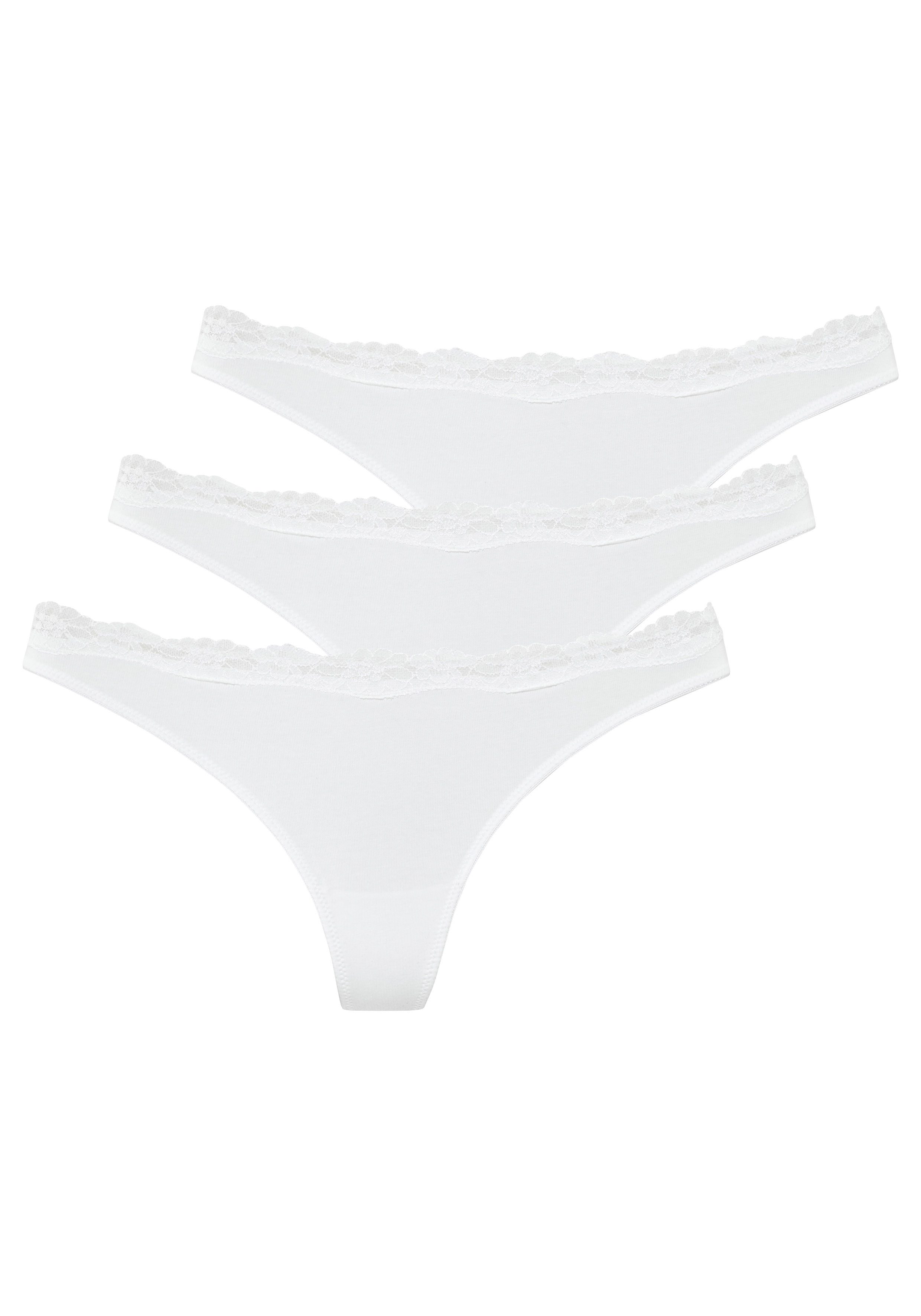 LASCANA String (3er-Pack) aus elastischer Baumwolle mit zarter Spitze