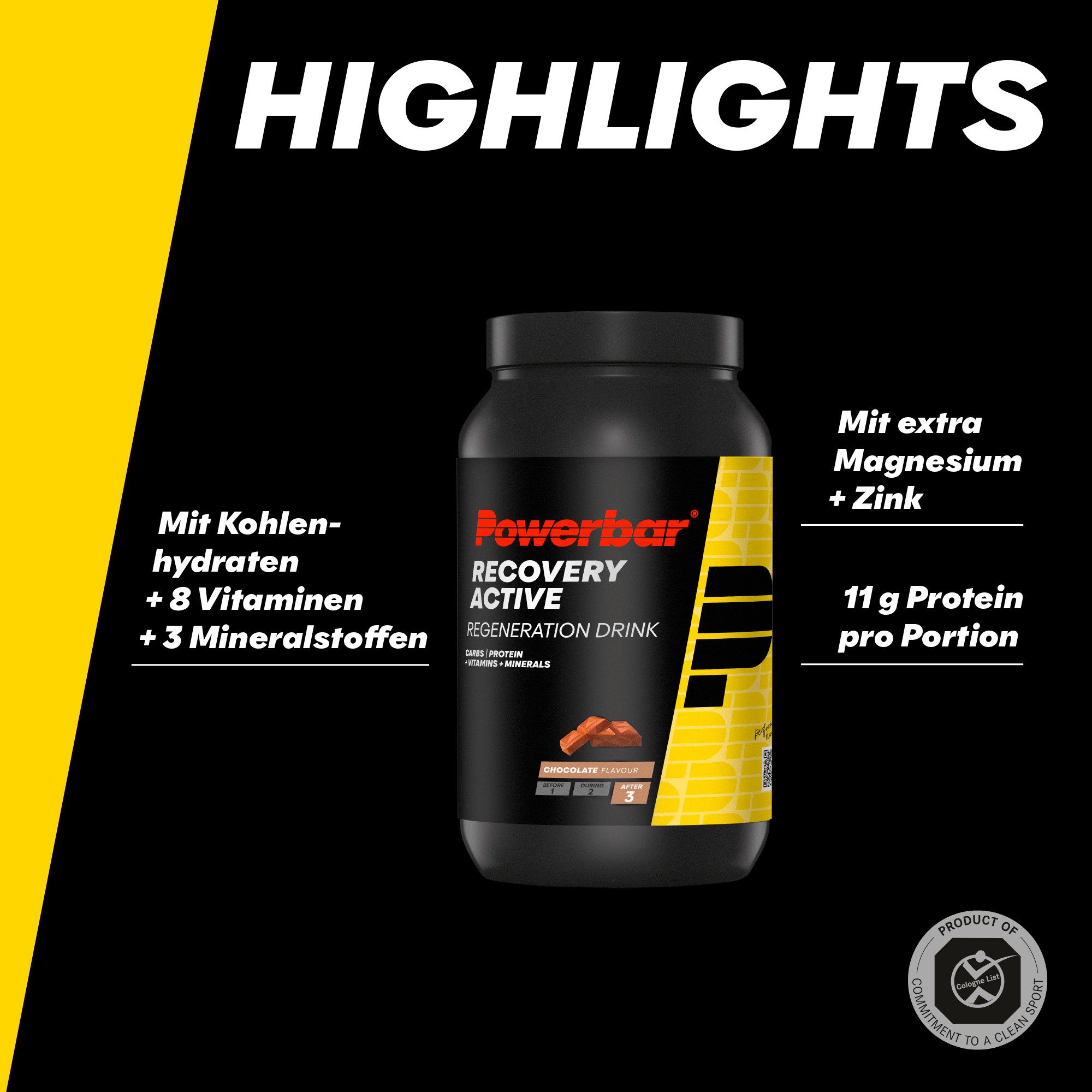 PowerBar Recovery Active Chocolate 1210 g Regenerations Whey Drink Pulver Pulver, 1 er Dose à 1 St., 1210 g, 11 g Protein pro Portion
