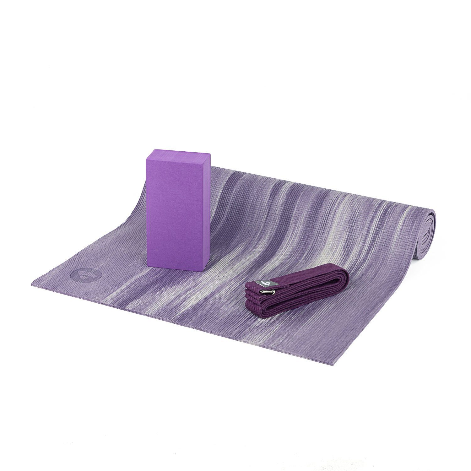 bodhi Yogamatte Yoga Set GANGES Yogamatte mit Block & Gurt lila/weiss