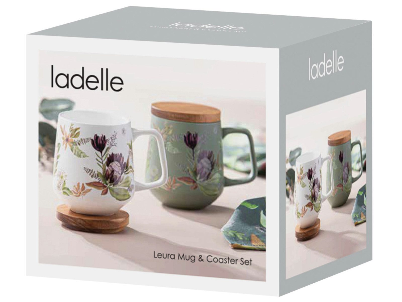 Ladelle Becher Leura Becher- & Untersetzerset cremeweiß, Porzellan / Akazie