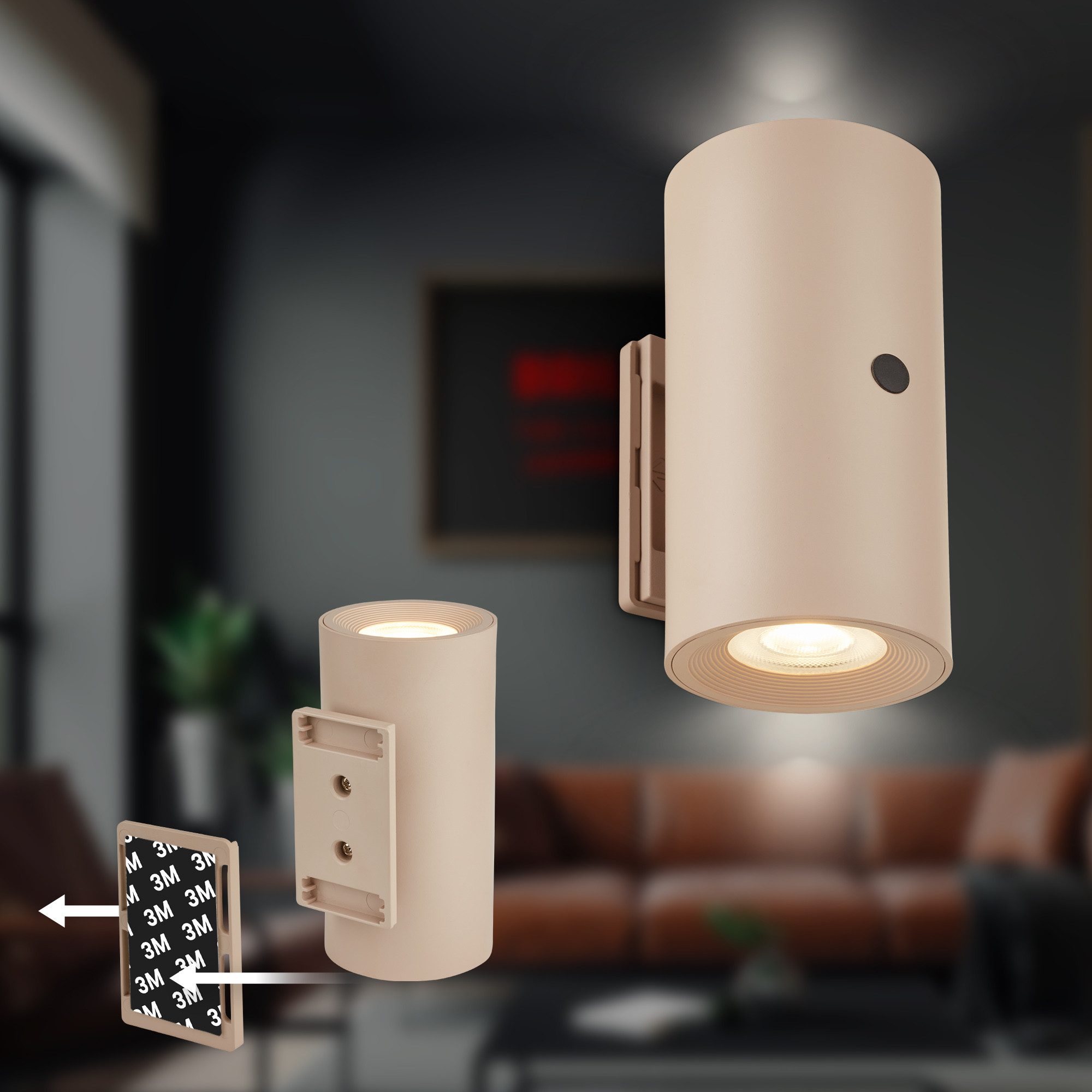 Briloner Leuchten LED Wandleuchte Dimmbar Touchfunktion Kabellos Warmweiß, LED fest integriert