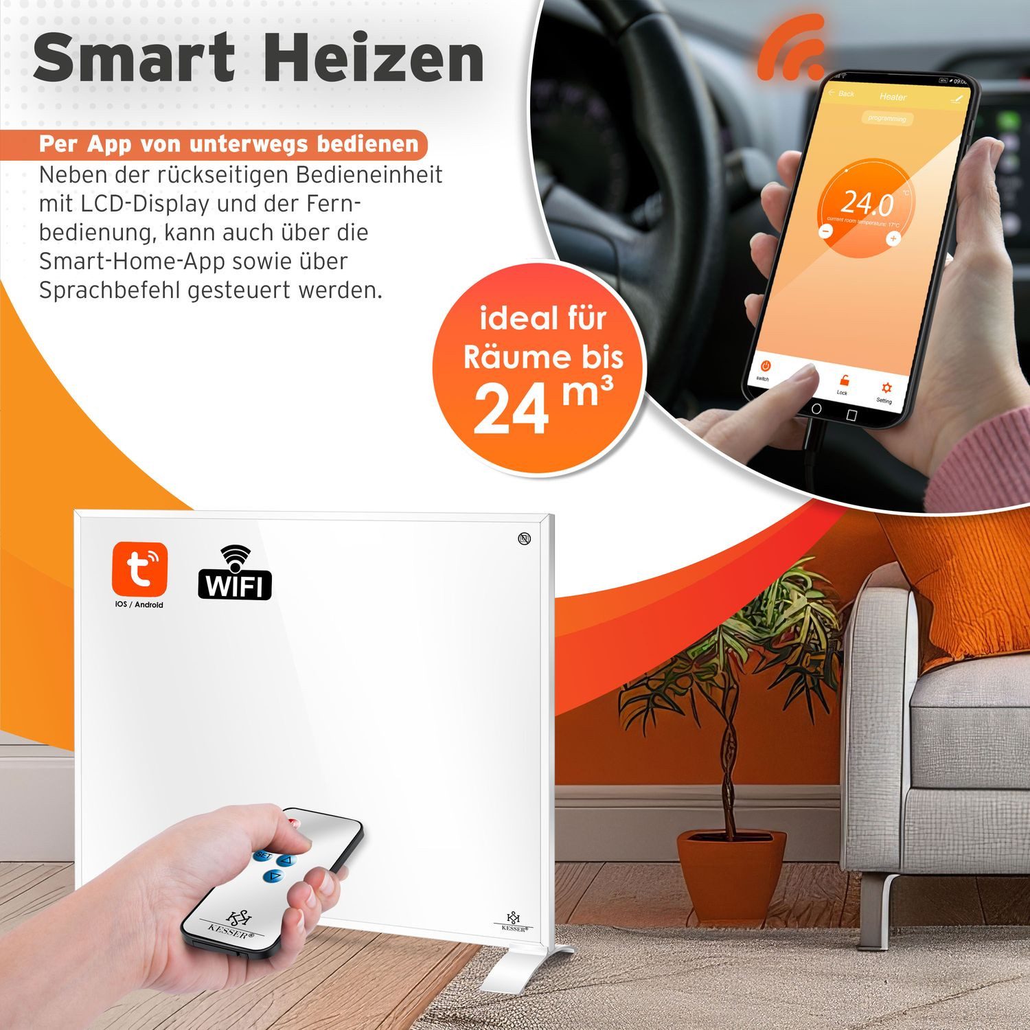 KESSER Infrarotheizung, Infrarotheizung Energiesparend Infrarot 2in1 Standgerät