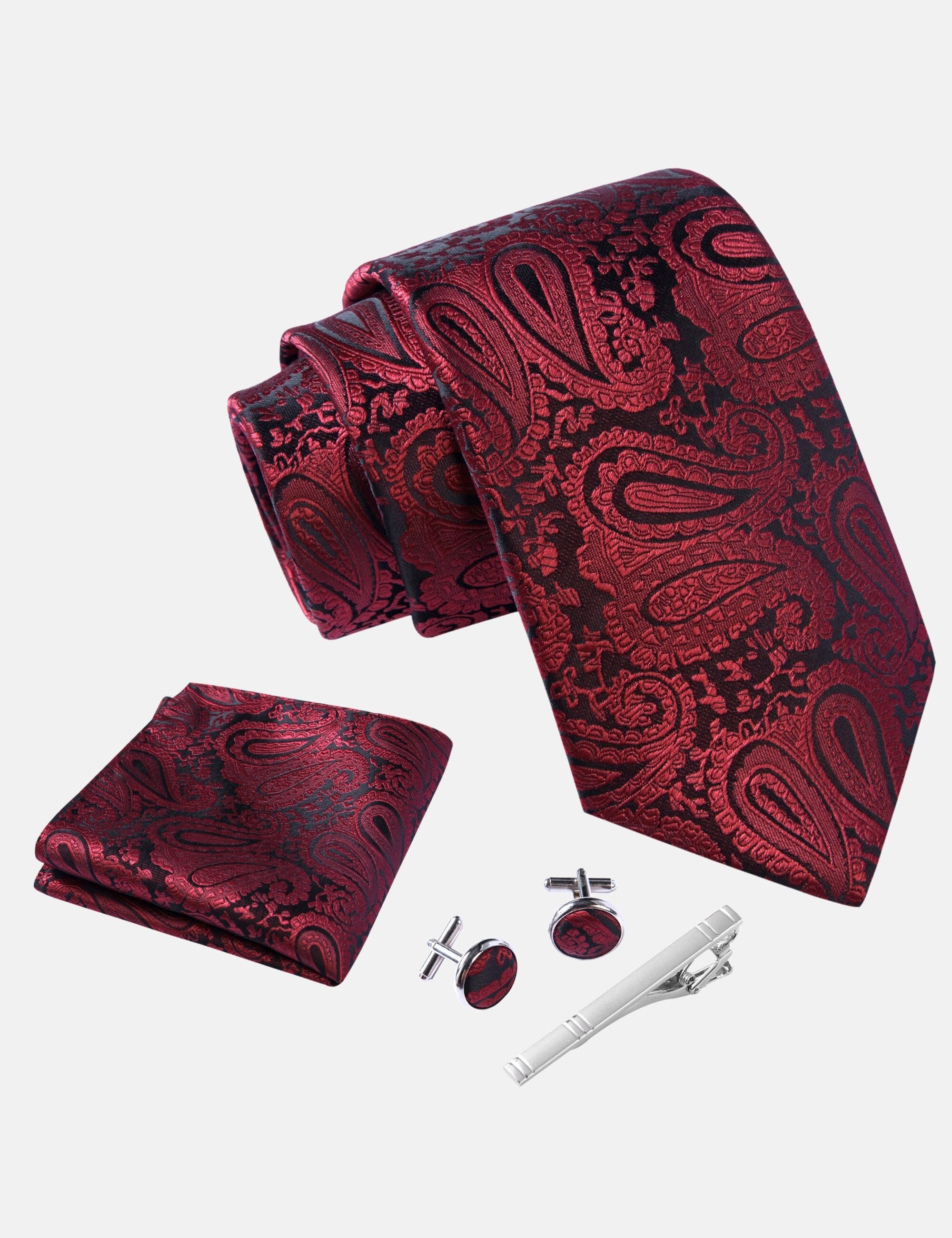 Massi Morino Krawatte (1-St) mit Einstecktuch, Manschettenknöpfen und Krawattenklammer