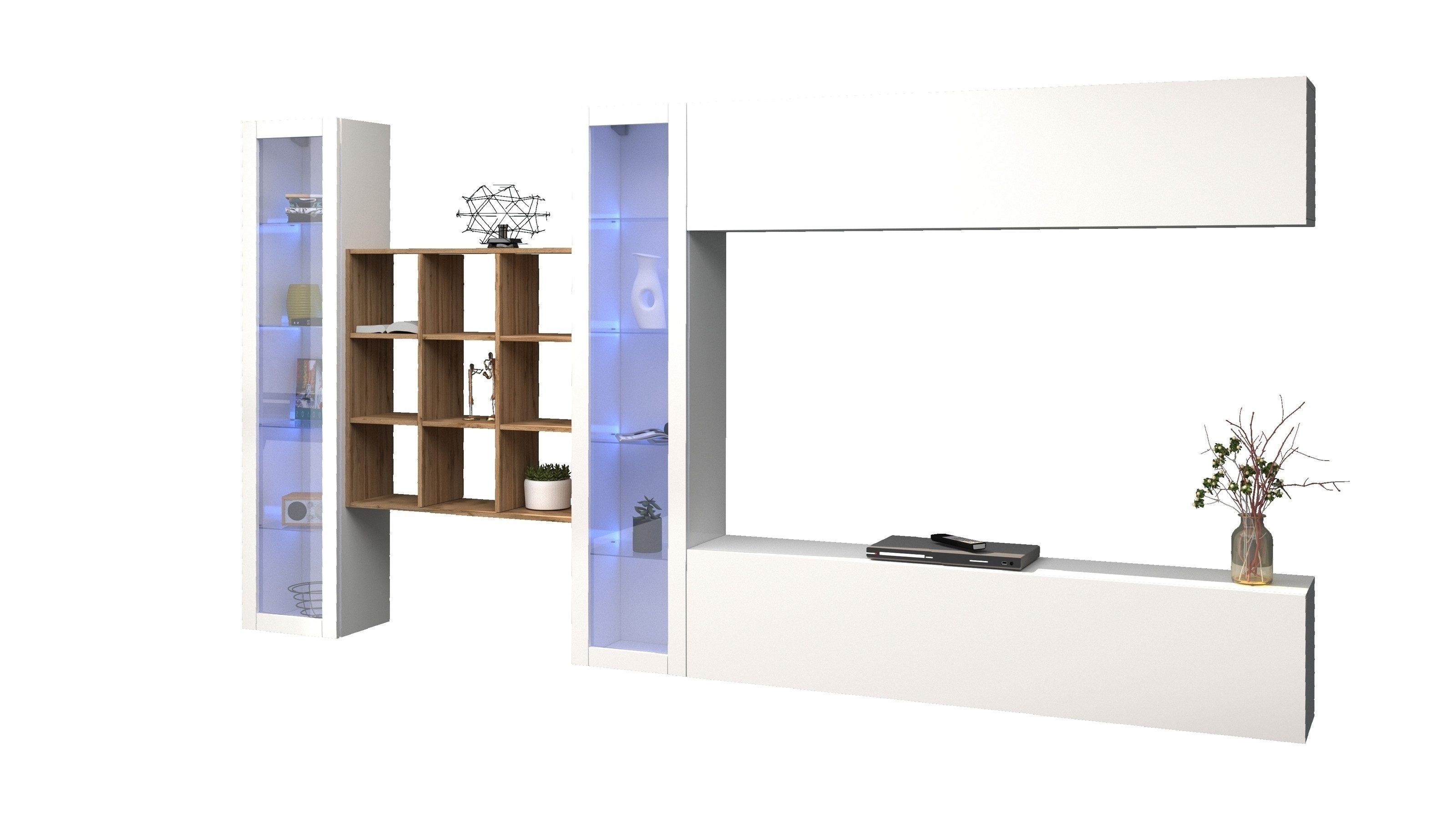 freiraum Wohnwand Benevent, (5-teilig), (5-teilig) in Weiß Hochglanz - 350x180x30 (BxHxT)