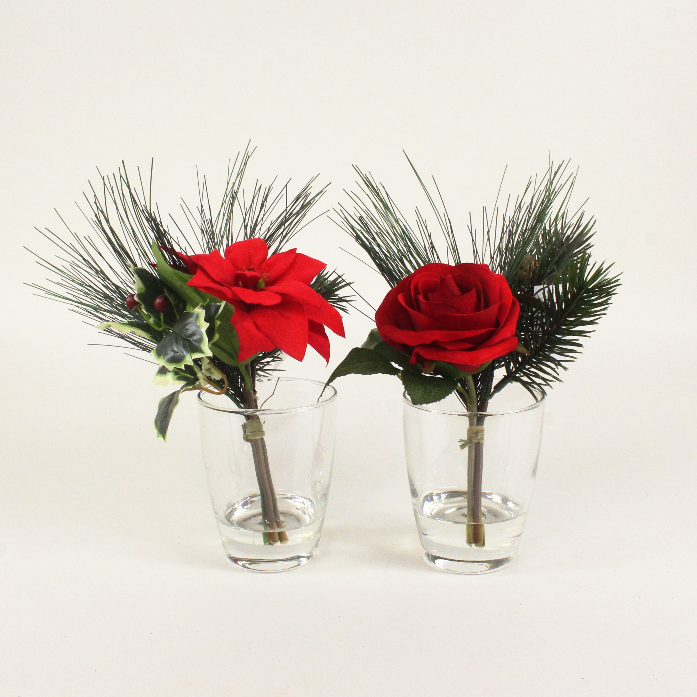 Kunstblume Weihnachtsstern und Rose im Glas rot 18 cm Kunstblume von DPI, D günstig online kaufen