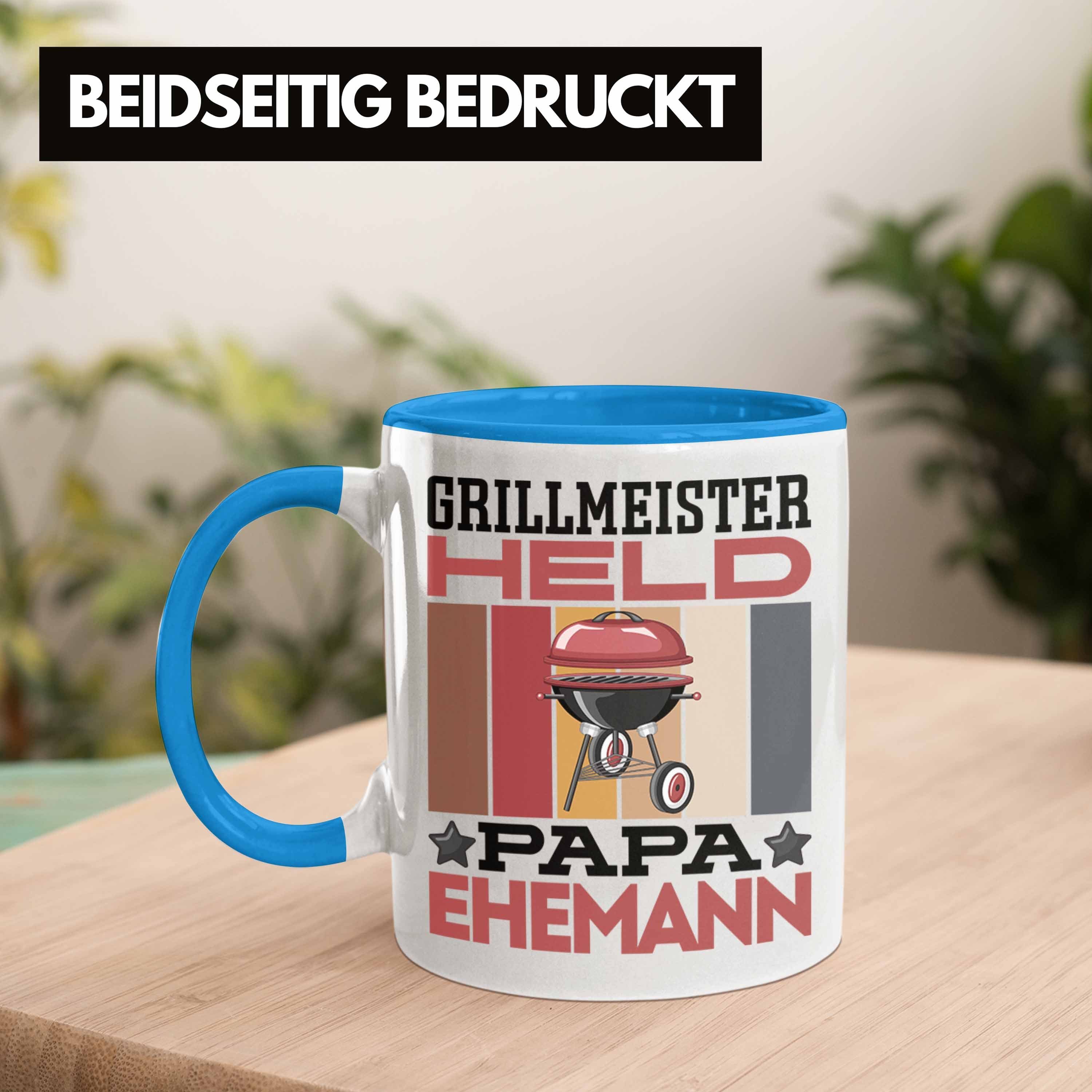 Trendation Tasse Papa Held Tasse Vate Papa Ehemann" "Grillmeister Geschenk Geschenkidee Blau