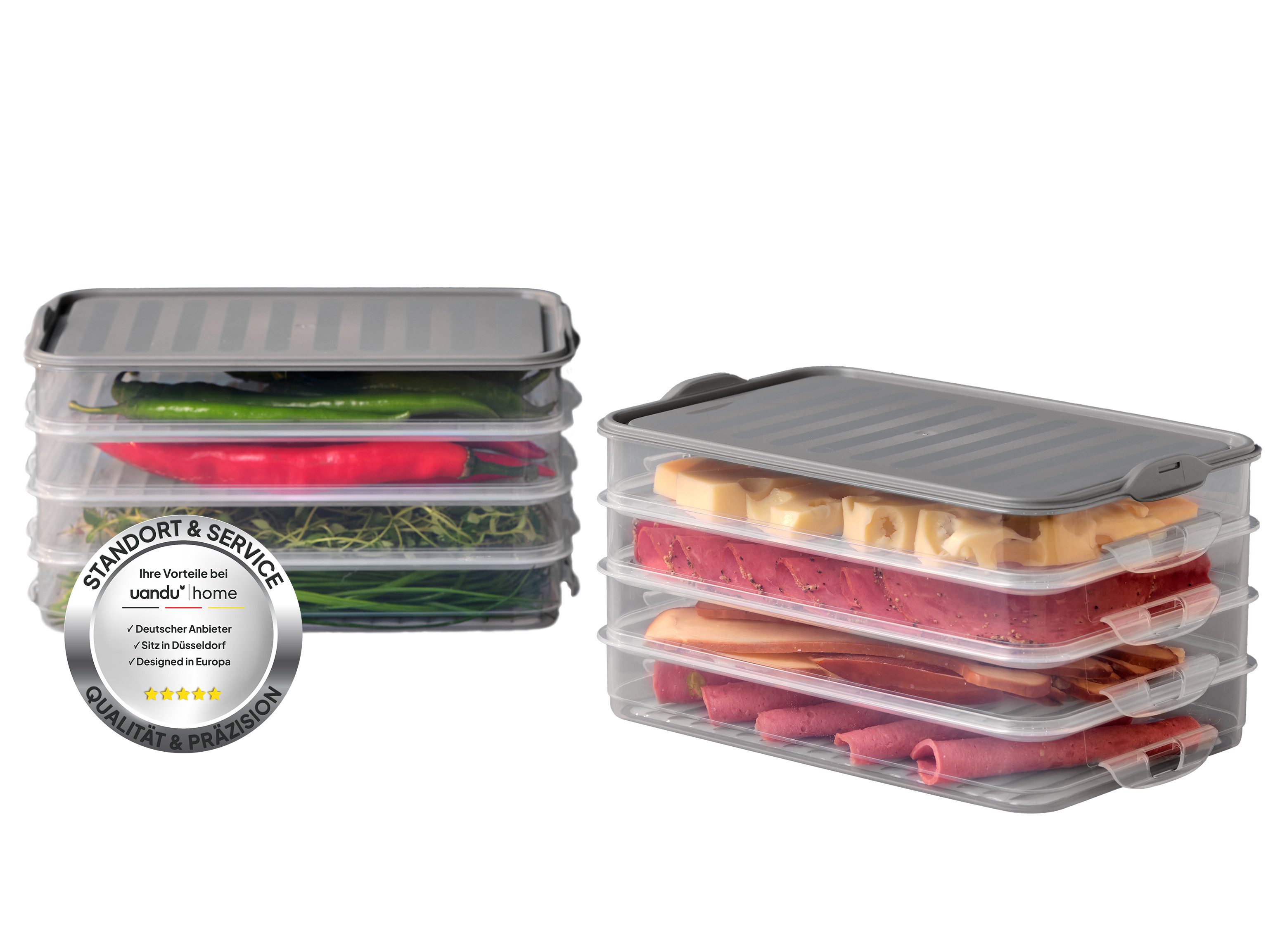 uandu home Frischhaltedose Aufschnittboxen für Kühlschrank, Wurst Aufbewahrung Kühlschrank, (Aufschnittbox Stapelbar, Kühlschrank Organizer, BPA Frei Kunststoff, Frischhaltedosen mit Deckel, Aufschnittdosen), BPA Frei, Dishwasher Safe, Reusable