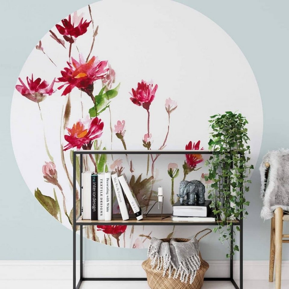 K&L Wall Art Fototapete Fototapete Florale Wildblume Vliestapete Rund  Schlafzimmer Tapete floral, Illustration Tapete