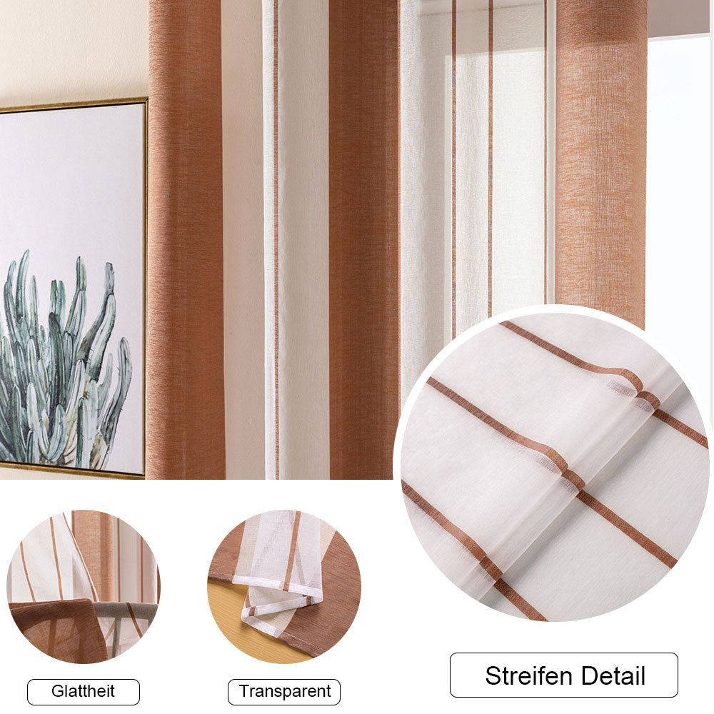 NUODWELL Gardine Voile Gardinen mit Ösen, 2er Set Halbtransparent Streifen günstig online kaufen