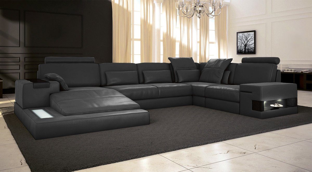 BULLHOFF Wohnlandschaft Wohnlandschaft Leder XXL Designsofa Eckcouch U-Form  LED Leder Sofa Couch XL Ecksofa grau schwarz »HAMBURG« von BULLHOFF, Made  in Europe, das "ORIGINAL"