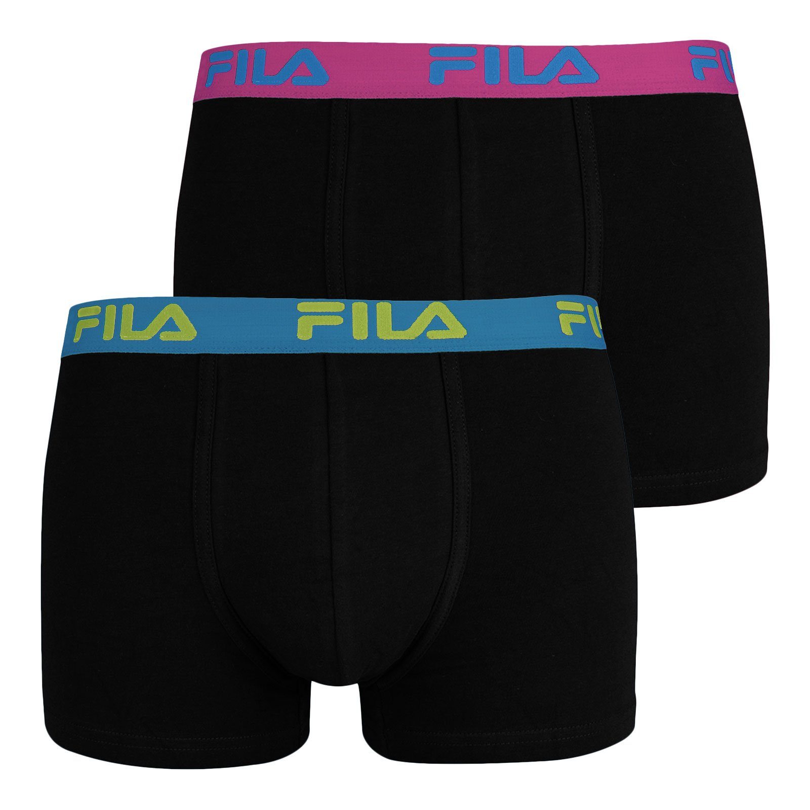 Fila Boxer Man Boxer (2-St., 1x schwarze Boxer mit pinkem Bund, 1x schwarze Boxer mit blauem Bund) mit Markenschriftzügen auf dem Komfortbund 264 waikiki