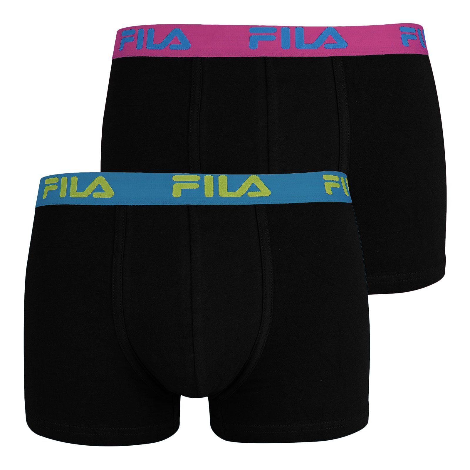 Fila Boxer 1x Bund, Bund) Man 1x pinkem auf schwarze waikiki (2-St., Boxer 264 mit Boxer Komfortbund Markenschriftzügen mit Boxer dem schwarze mit blauem