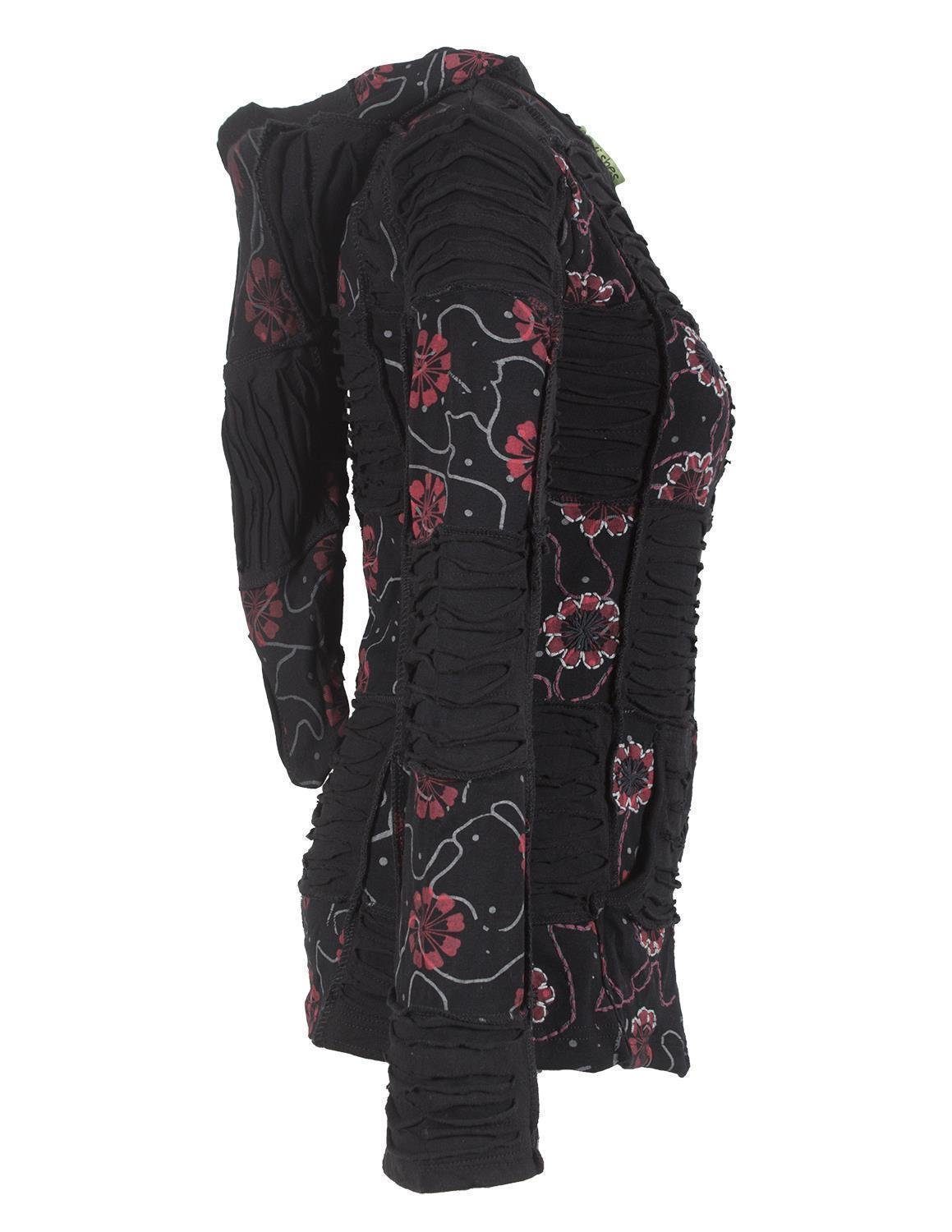Vishes Kapuzensweatjacke Bestickte Blumen Patchworkjacke mit Zipfelkapuze Elfen, Goa, Boho, Ethno Style