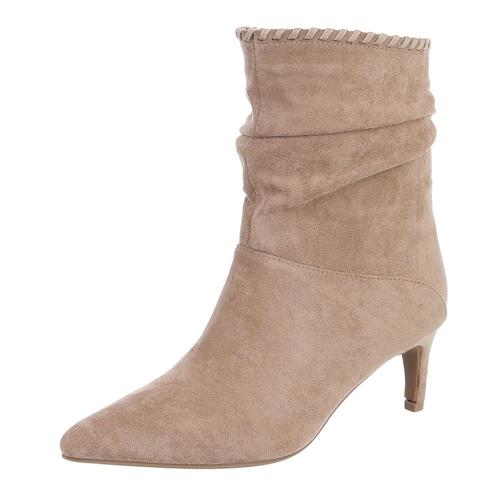 Ital-Design Damen Stiefelette mit Absatz und Raffung Stiefelette (92269016) Pfennig-/Stilettoabsatz Stiefeletten in Hellbraun