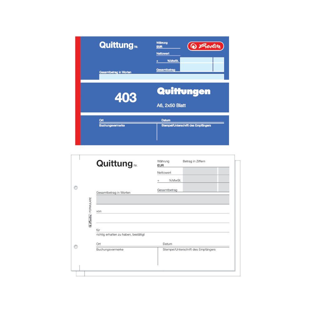 Herlitz Geschäftspapier 4x Herlitz Quittungsblock 403 / A6 quer / 2x50 Blatt