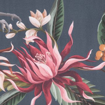 SCHÖNER LEBEN. Stoff Samtstoff Dekostoff Digitaldruck Kakadu Blüten blau multicolor 1,50m, Digitaldruck