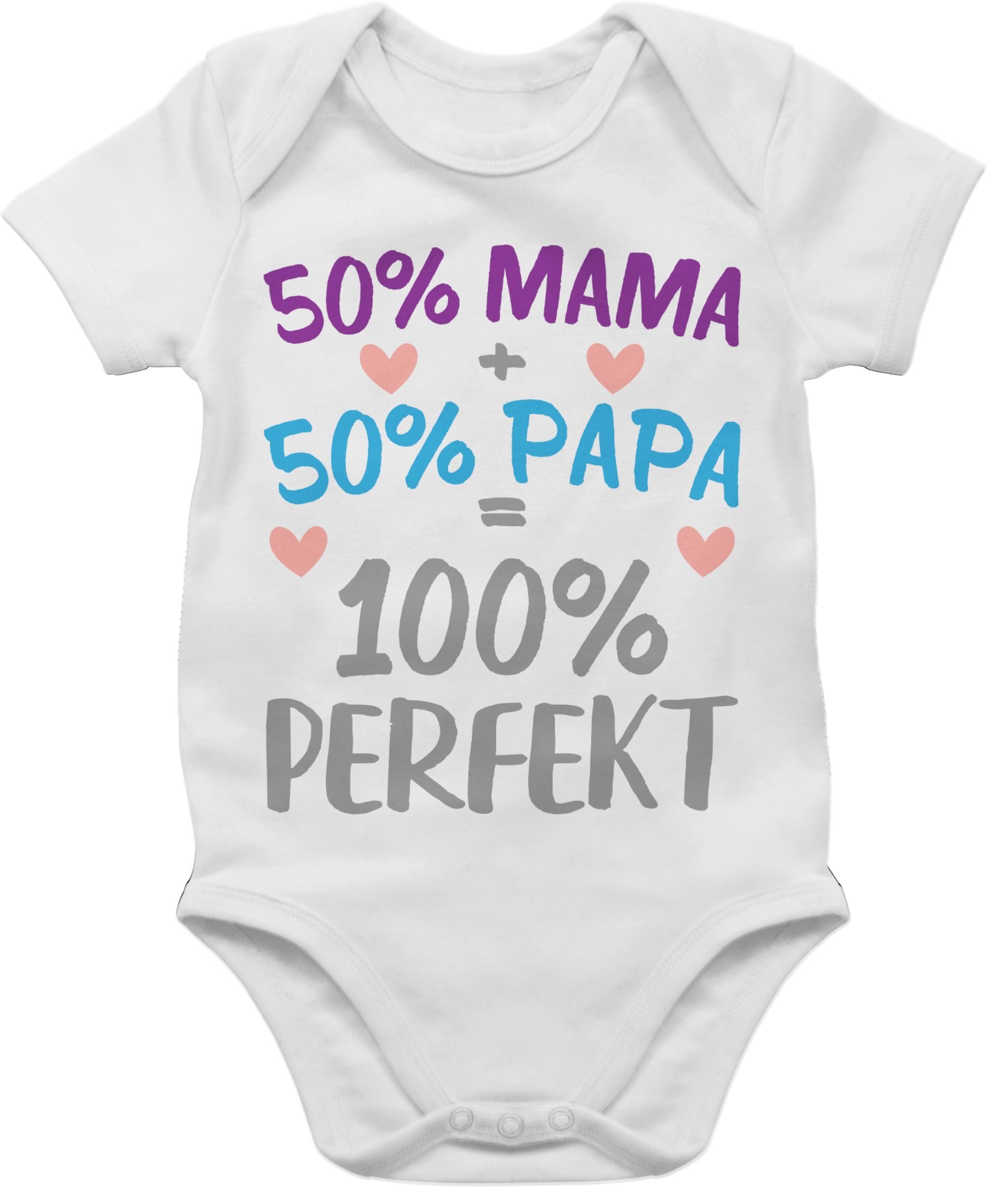 Shirtracer Shirtbody 50 % Mama 50 % Papa 100 % Perfekt Sprüche Baby 1 Weiß
