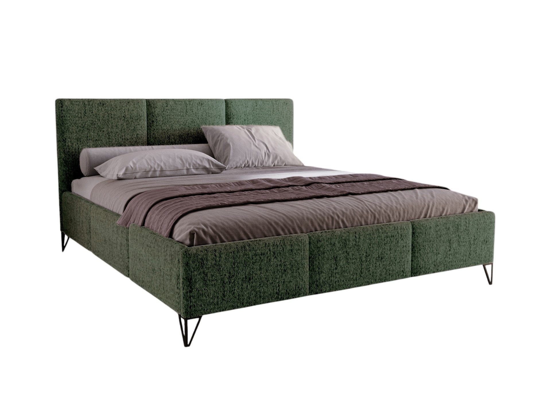 Compleo Polsterbett auf hohen Füße, geflechtartiger Stoff im Retro-Stil, Designerbett