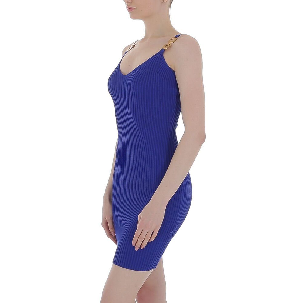 Blau in Ital-Design Strickoptik Minikleid Clubwear Strickkleid Kette & Damen Stretch Party