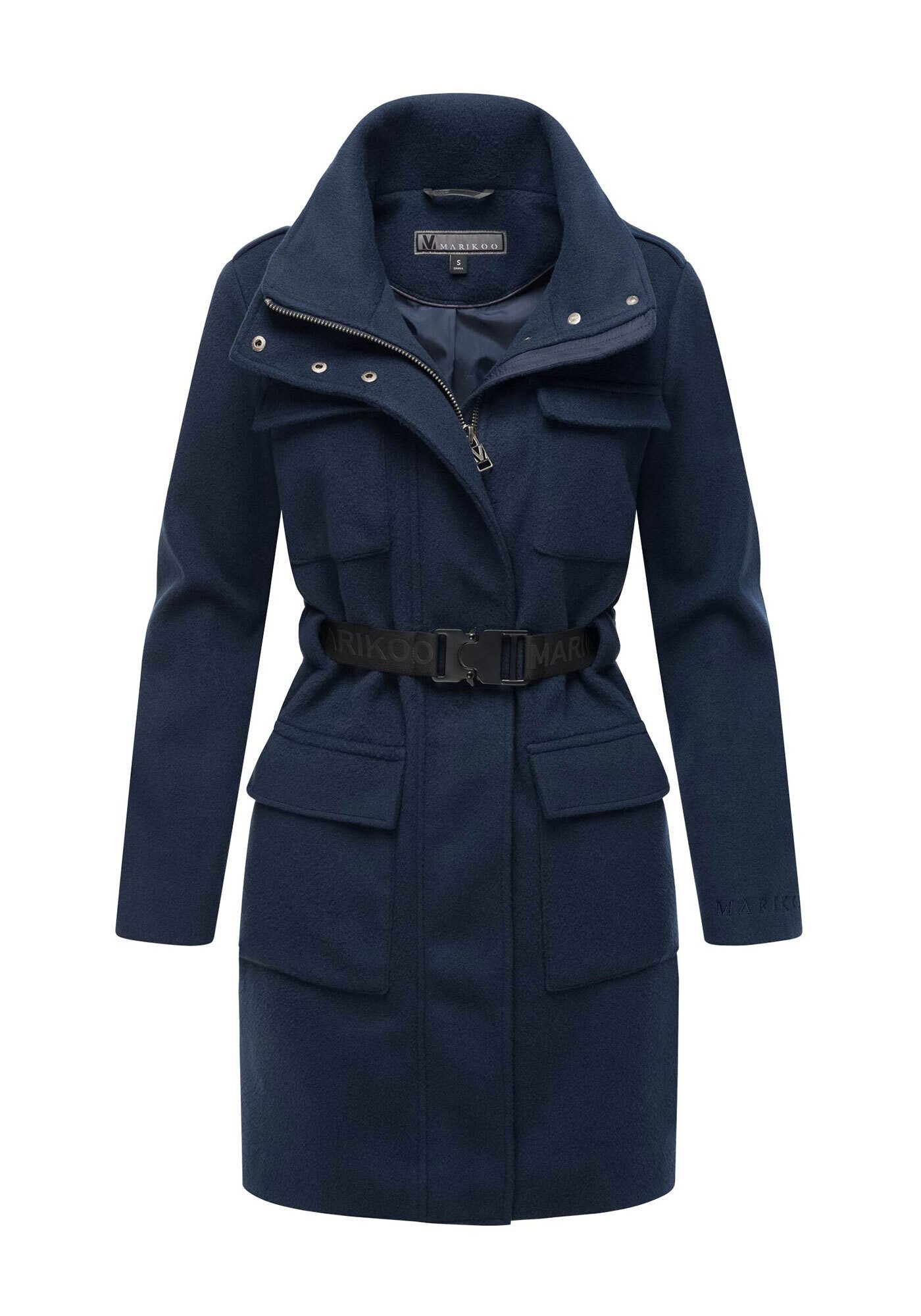 Marikoo Kurzmantel Tanokoo Eleganter Übergangsmantel mit großen Taschen und Stretch-Gürtel