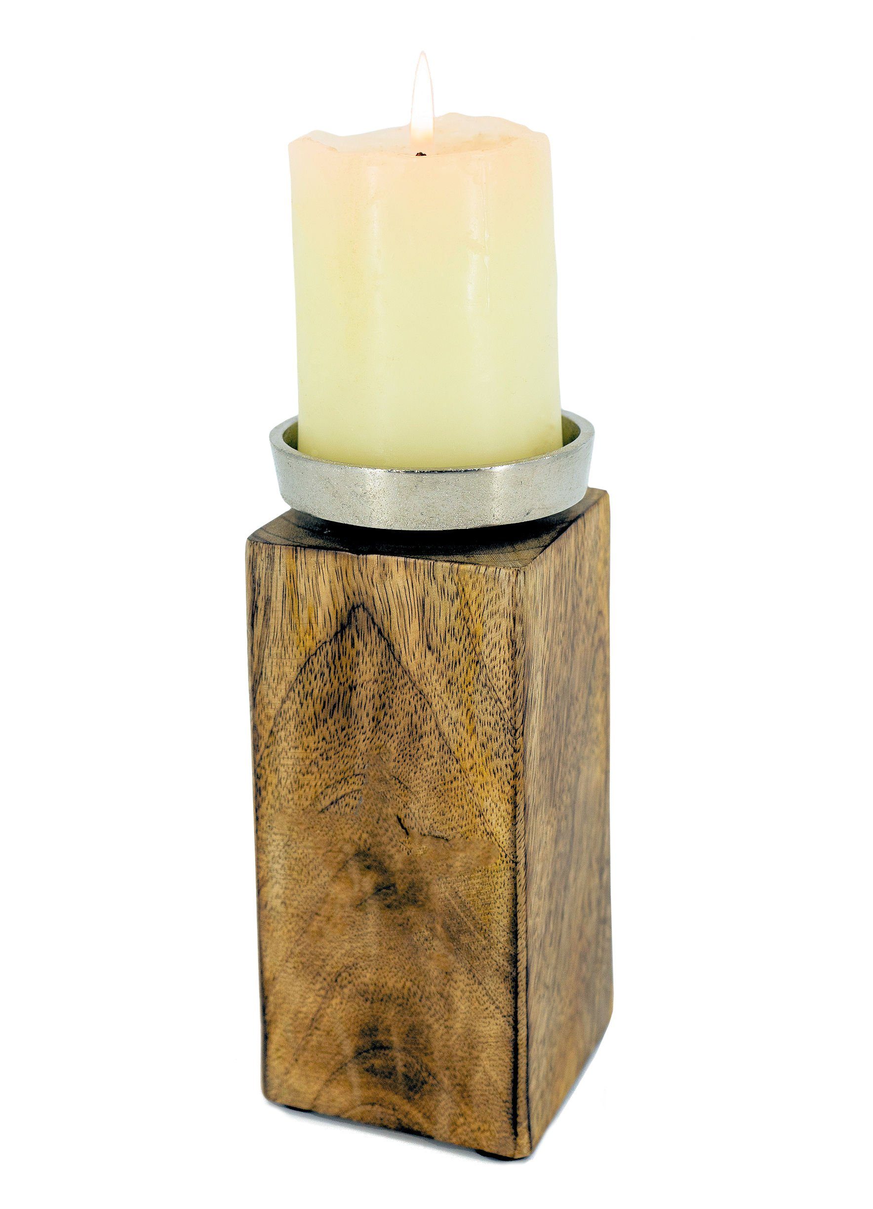Spetebo Kerzenständer Mango Kerzenständer mit Alu Halter - klein / 20 cm,  Holz Stumpen Kerzen Leuchter