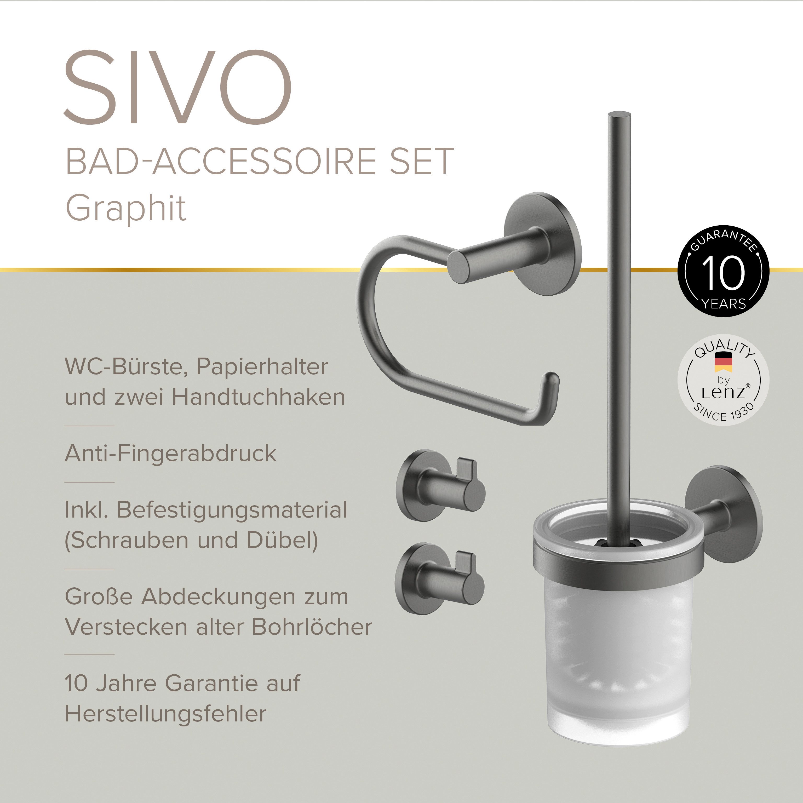 Lenz Badaccessoire-Set HYGGE, 4-teilig, Set mit runden Handtuchhaken